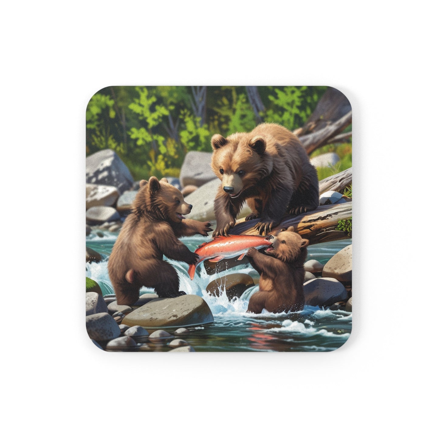 Bear Cubs Cork Back Coaster