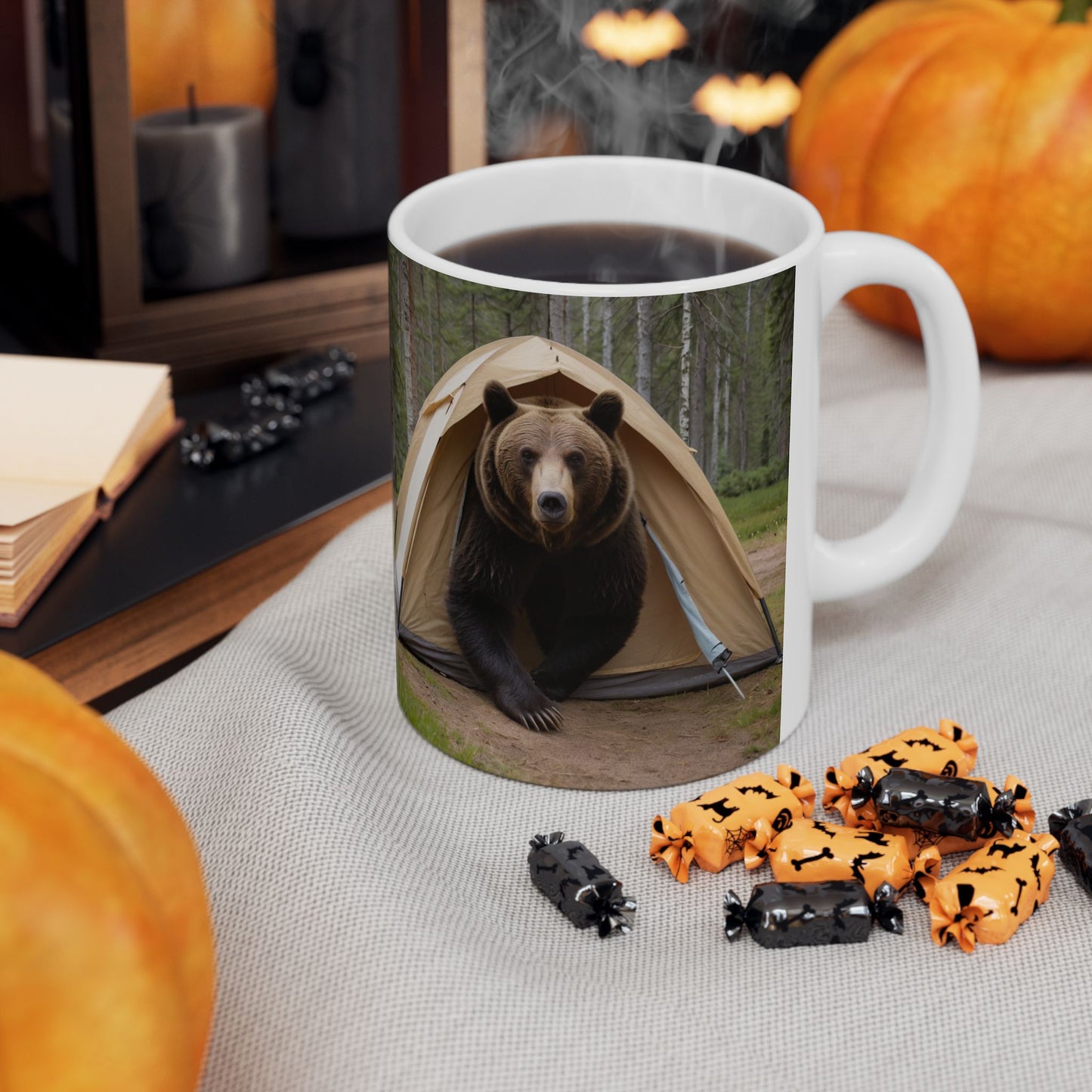 Bear in a tent Mug