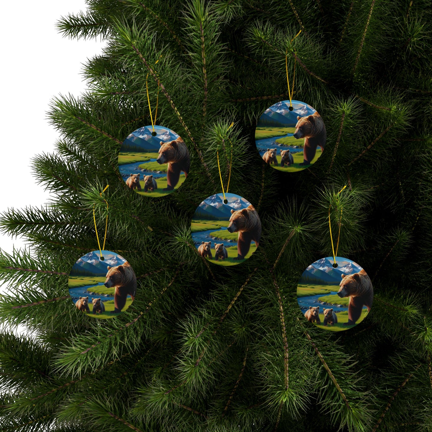 Bear Cubs Ceramic Ornaments, 2-Side Print, (1pc, 3pcs, 5pcs, 10pcs)