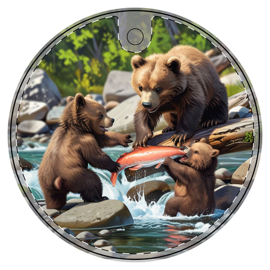 Ceramic Ornament, Bear Cubs with Salmon Design