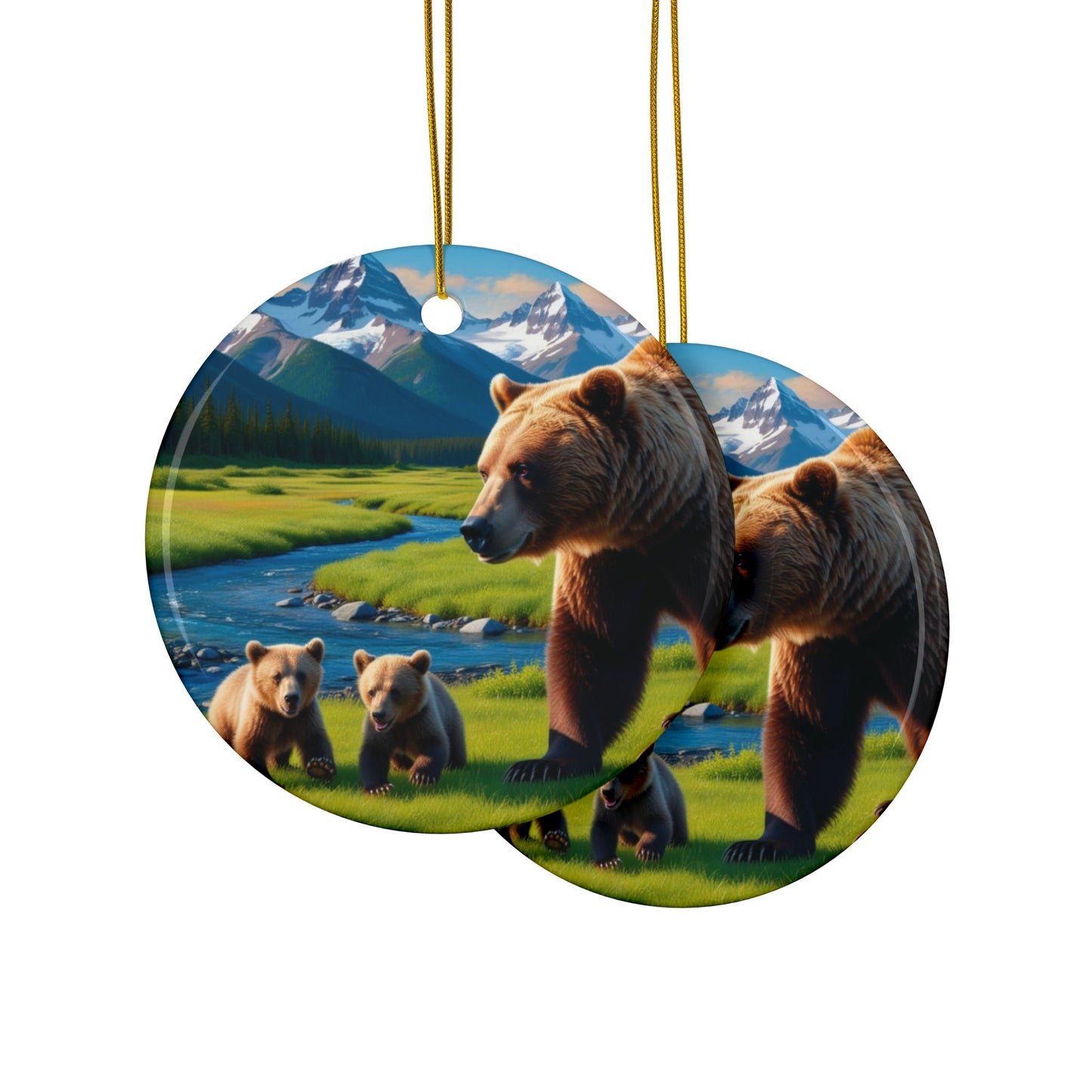 Bear Cubs Ceramic Ornaments, 2-Side Print, (1pc, 3pcs, 5pcs, 10pcs)