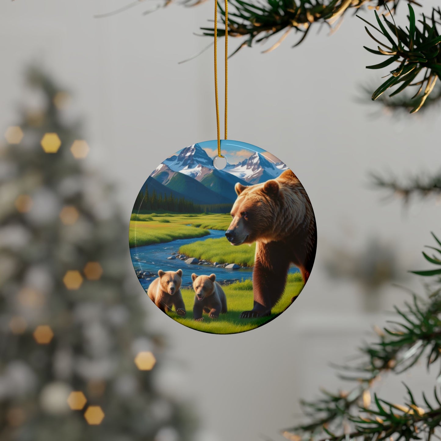 Bear Cubs Ceramic Ornaments, 2-Side Print, (1pc, 3pcs, 5pcs, 10pcs)