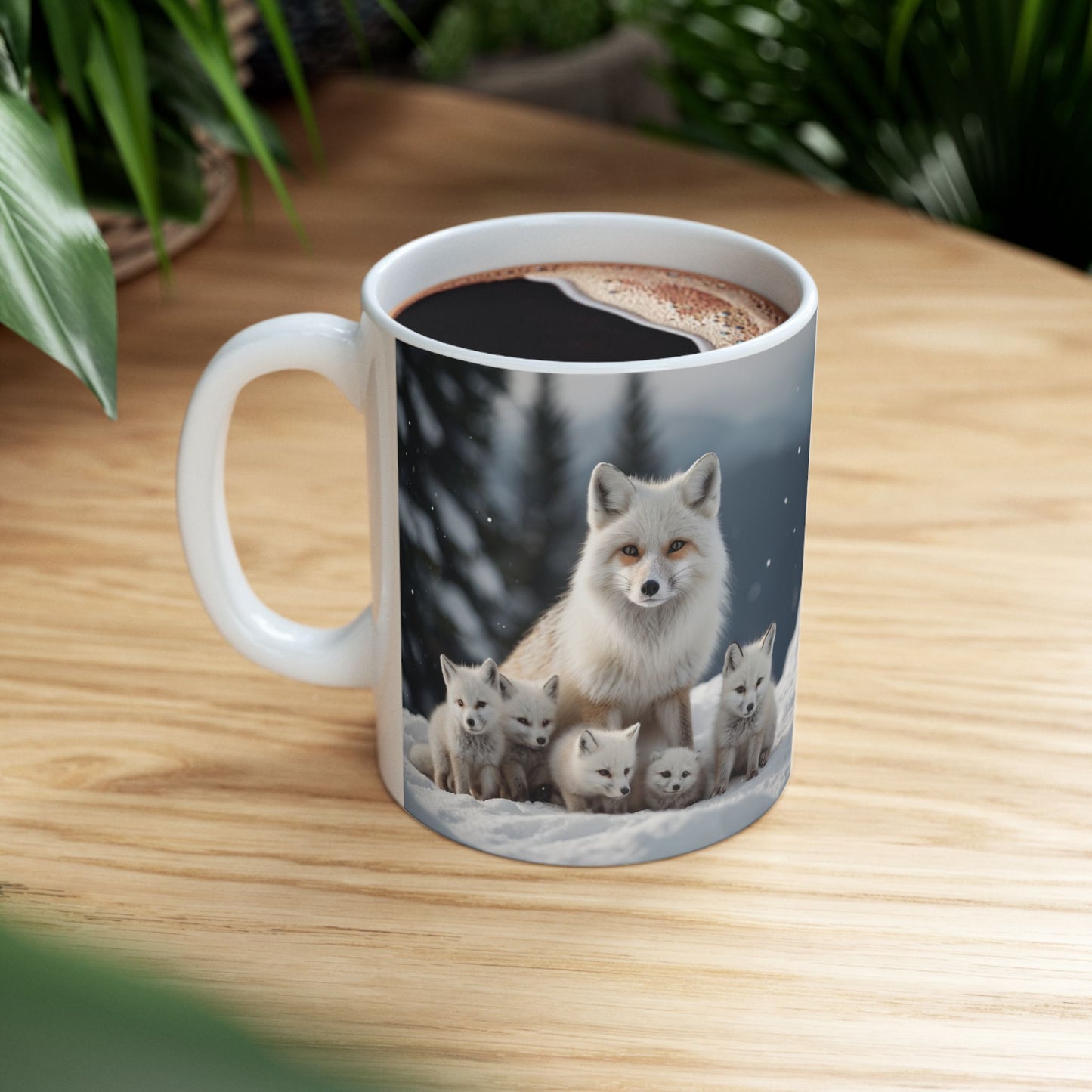 Artic Fox with Baby Foxes Ceramic Mug - 11oz, 15oz