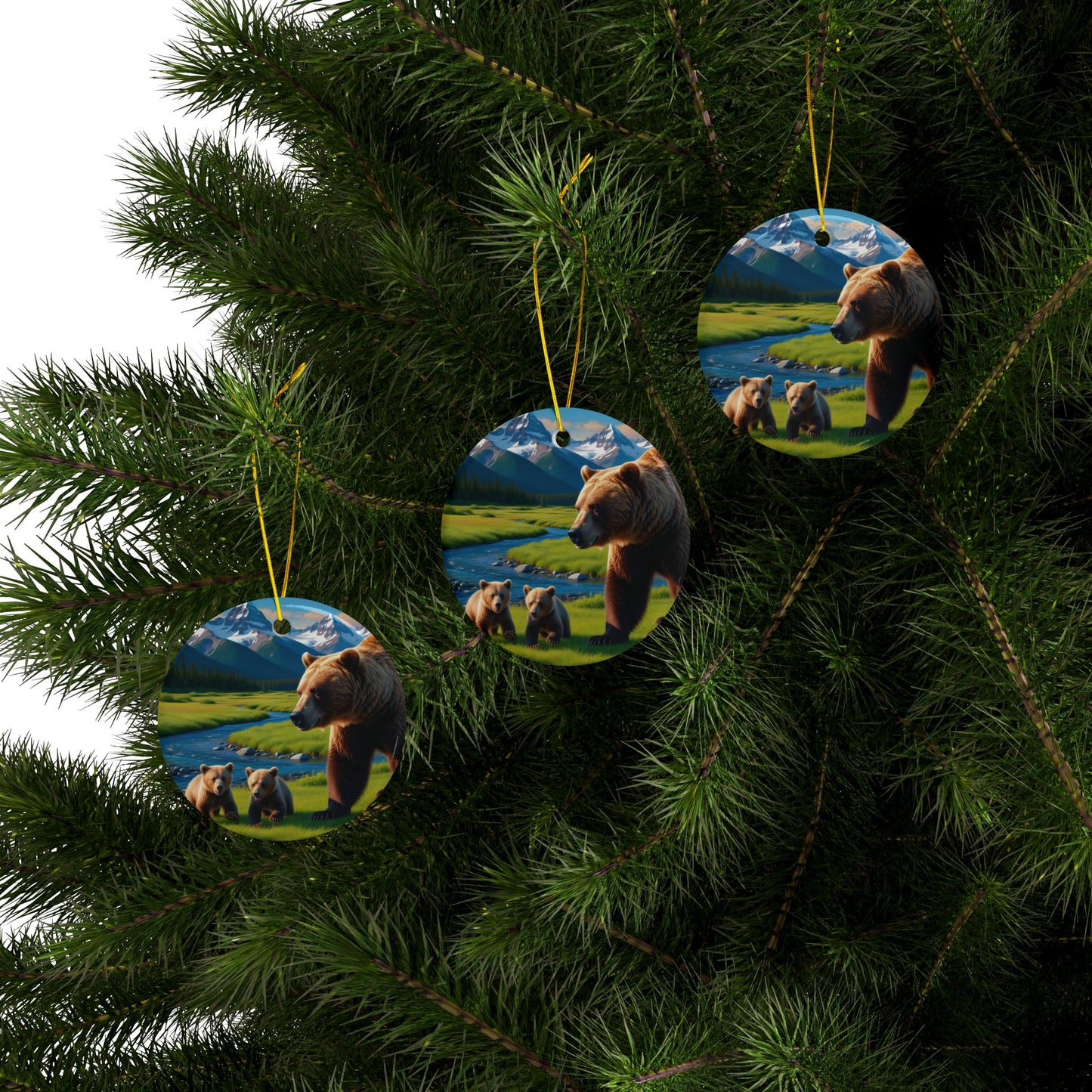 Bear Cubs Ceramic Ornaments, 2-Side Print, (1pc, 3pcs, 5pcs, 10pcs)