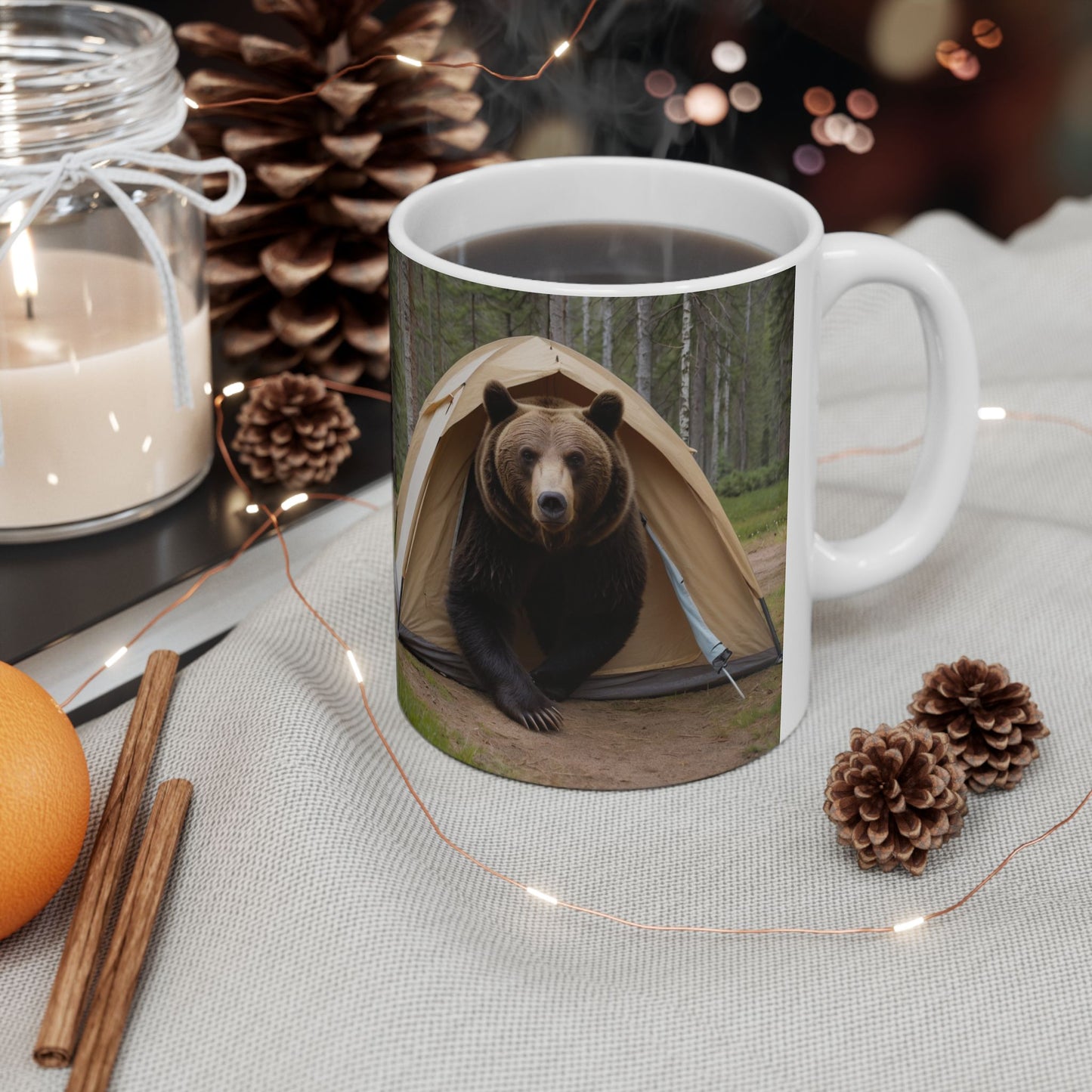 Bear in a tent Mug